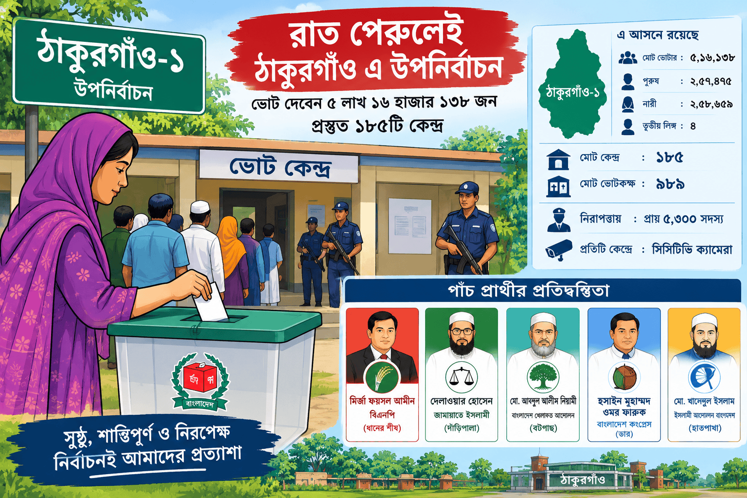 রাত পেরুলেই ঠাকুরগাঁও-১ আসনে উপনির্বাচন, প্রস্তুত ১৮৫ কেন্দ্র