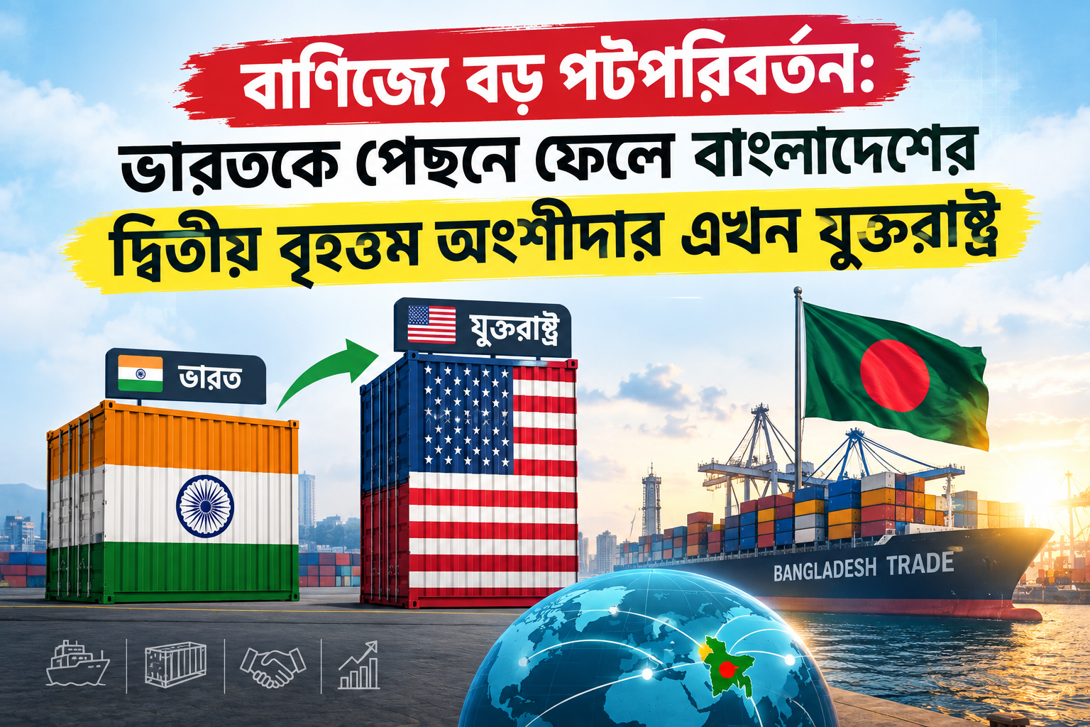 বাণিজ্যে বড় পটপরিবর্তন: ভারতকে পেছনে ফেলে বাংলাদেশের দ্বিতীয় বৃহত্তম অংশীদার এখন যুক্তরাষ্ট্র